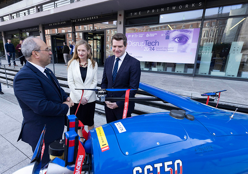 A-TecSYN's unmanned aerial vehicle outside entrance to DisrupTech Summit