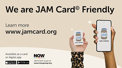 JAM Card. Just a minute. Available as a card or digital app